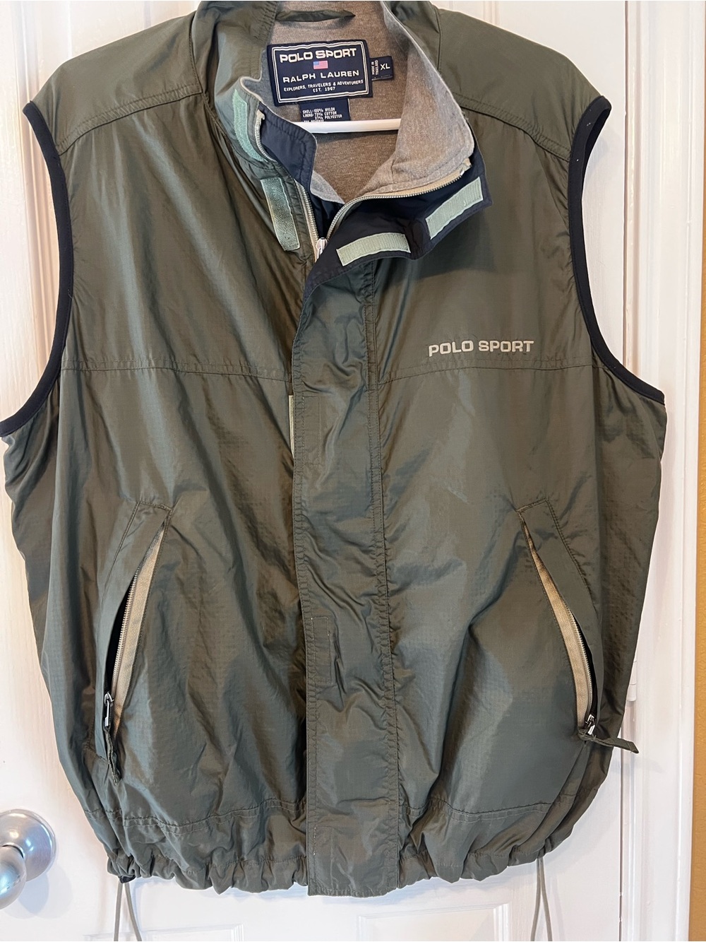 Polo Sport Ralph Lauren Vintage 90s Olive Green Windbreaker Vest, Size XL